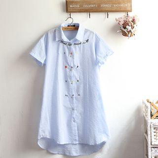 Short-sleeve Embroidered Long Shirt