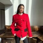 Round-neck Contrast-flap Jacket
