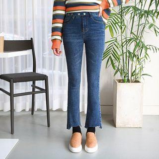 Tab-front Cutout-hem Boot-cut Jeans