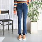 Tab-front Cutout-hem Boot-cut Jeans