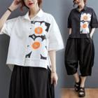 Short-sleeve Floral Print Shirt / Harem Pants / Set