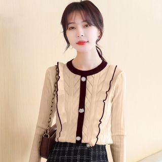 Frill Trim Cable Knit Cardigan