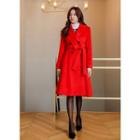 Wool Blend Flare Coat With Sash