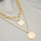 Coin Pendant Layered Alloy Necklace X751-2 - 1 Pc - Gold - One Size
