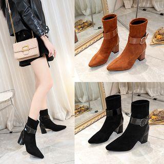 Patent Panel Chunky-heel Short Boots