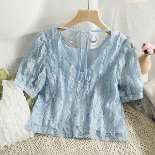 Ruffle-trim Short-sleeve Chiffon Blouse