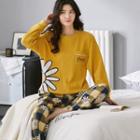 Loungewear Set : Sunflower Print Jacquard Top + Pants