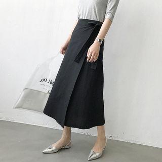 A-line Linen Blend Long Wrap Skirt