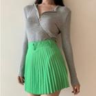 Half Zip Long-sleeve T-shirt / Pleated Skirt / Set