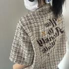 Short Sleeve Lettering Tweed Oversized Shirt