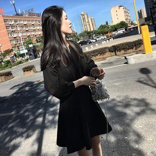 Notched Collar Plain A-line Dress