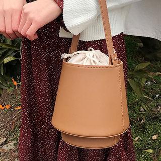 Inset Drawcord Pouch Faux-leather Bucket Bag