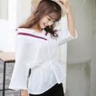 Drawstring Waist V-neck 3/4-sleeve Top
