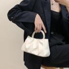 Faux Pearl Handle Ruched Faux Leather Handbag With Adjustable Shoulder Strap - Off-white - One Size