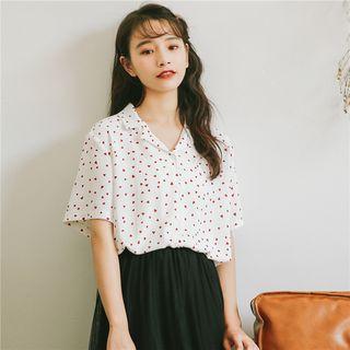 Heart Print Short-sleeve Shirt White - One Size