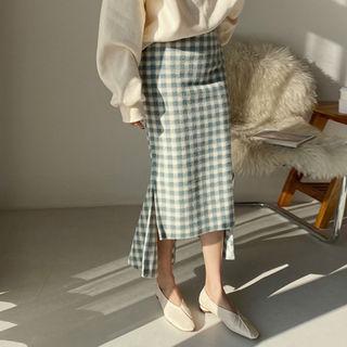 Dip-back Gingham Skirt