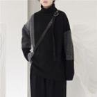 Color Block Turtleneck Sweater Black & Gray - One Size