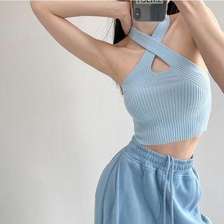 Cross-strap Light Knit Halter Top In 5 Colors