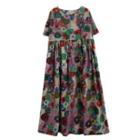 Short-sleeve Floral Maxi A-line Dress Floral - Red & Pink & Green - One Size