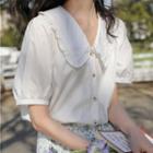 Short-sleeve Doll-collar Button-up Blouse White - One Size