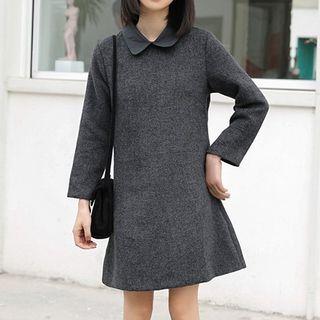 Long-sleeve Herringbone Mini Collared Dress