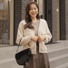 Open-front Flap-pocket Furry Cardigan