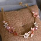 Bridal Faux Pearl Flower Applique Necklace Gold - One Size
