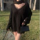 Lace Trim V-neck Sweater Black - One Size