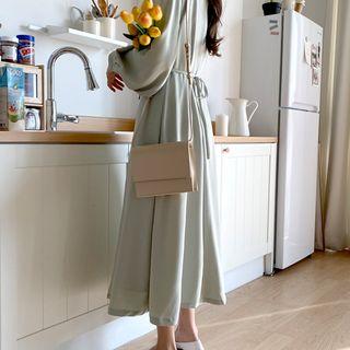 Tie-waist Pintuck-trim Dress