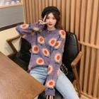 Flower Print Sweater Purple - One Size