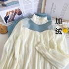 Sheer Mesh-panel High-neck Furry Sweater Almond - One Size