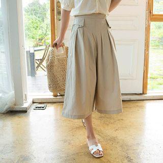 Band-waist Pintuck-trim Wide-leg Cropped Pants