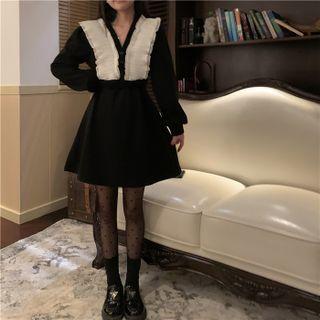 Long-sleeve V-neck Ruffled Mini A-line Dress