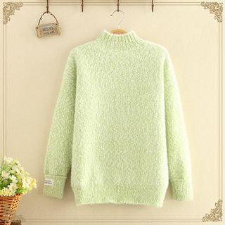 High-neck Plain Furry Sweater