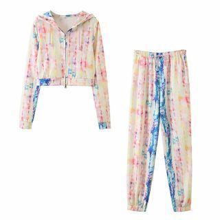 Dye Print Hooded Zip Jacket / Cropped Harem Pants / Set