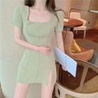 Short-sleeve Slitted Mini Dress