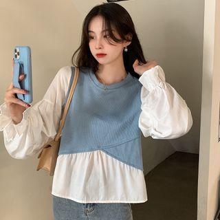 Mock Two-piece Long-sleeve Paneled Blouse