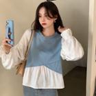 Mock Two-piece Long-sleeve Paneled Blouse
