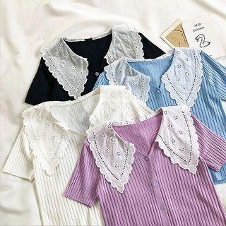 Color-block Peter-pan Collar Short-sleeve Blouse