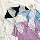 Color-block Peter-pan Collar Short-sleeve Blouse