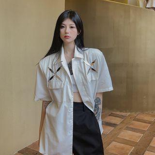 Short-sleeve Embellished Oversized Shirt