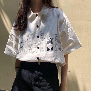 Cartoon Printed Elbow-sleeve Shirt