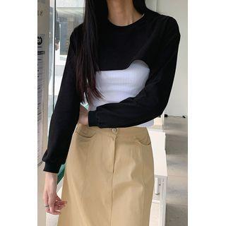 Plain Long-sleeve Bolero T-shirt