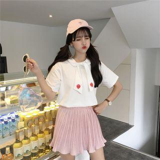 Strawberry Print Collared Short Sleeve T-shirt
