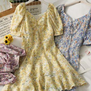 Off-shoulder Floral Ruched Midi Dress