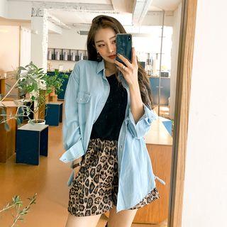 Lace-up Snap-button Denim Shirt