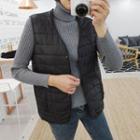 Tall Size V-neck Buttoned Quilted Vest Black - One Size