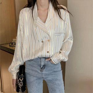 Long-sleeve Double-breasted Striped Shirt Gold - One Size