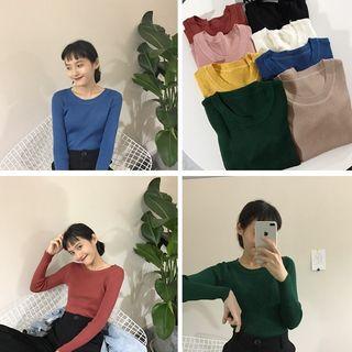 Plain Round-neck Long-sleeve Knit Top