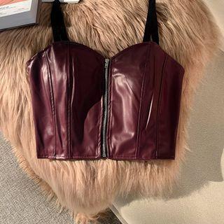 Zip-up Faux Leather Camisole Top